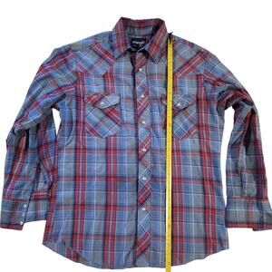 Wrangler Mens (Med) Blue Red Plaid Long Sleeve Pearl Snap Western Workwear Shirt